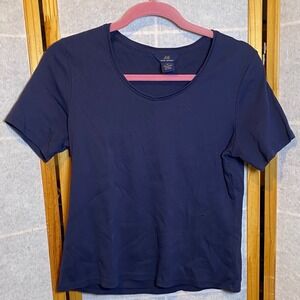 Brooks Brothers 346 Womens Navy Blue 100% Cotton V-Neck Short Sleeve T-Shirt M